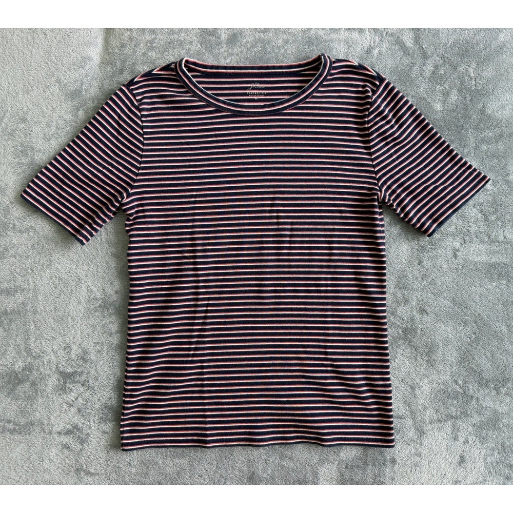 J.Crew Perfect Fit Tee Striped Navy Pink Short Sleeve Top Cotton Slim M